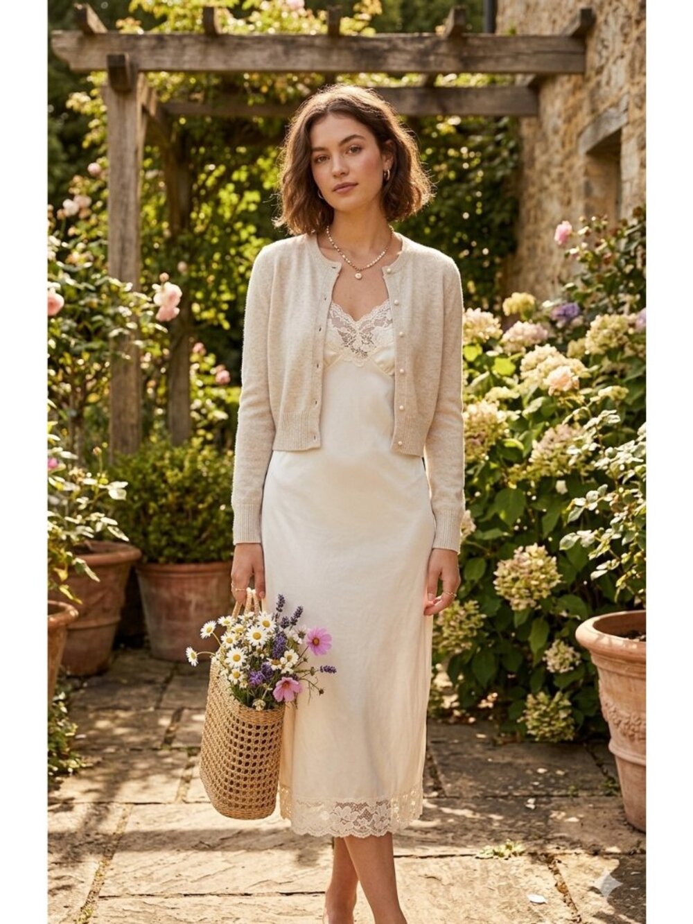 Lorraine Vintage Slip Dress Cream Size 40(L) Coquette Retro Romantic Y2K Summer